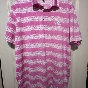 adidas Pink and White Stripe Golf Polo